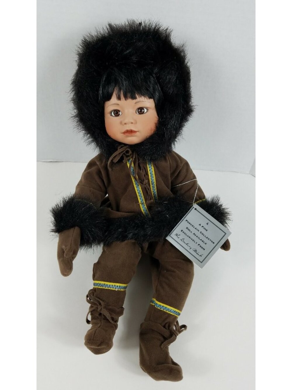 Eskimo Doll 1992 Signed Patricia Wall Danbury Mint Hard To Find Unique Porcelain